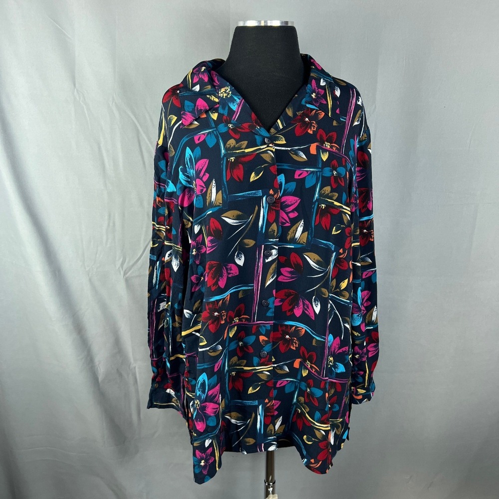 Vintage Modern Essentials Shirt Women's 16W Multicolor Floral Collared Button Up